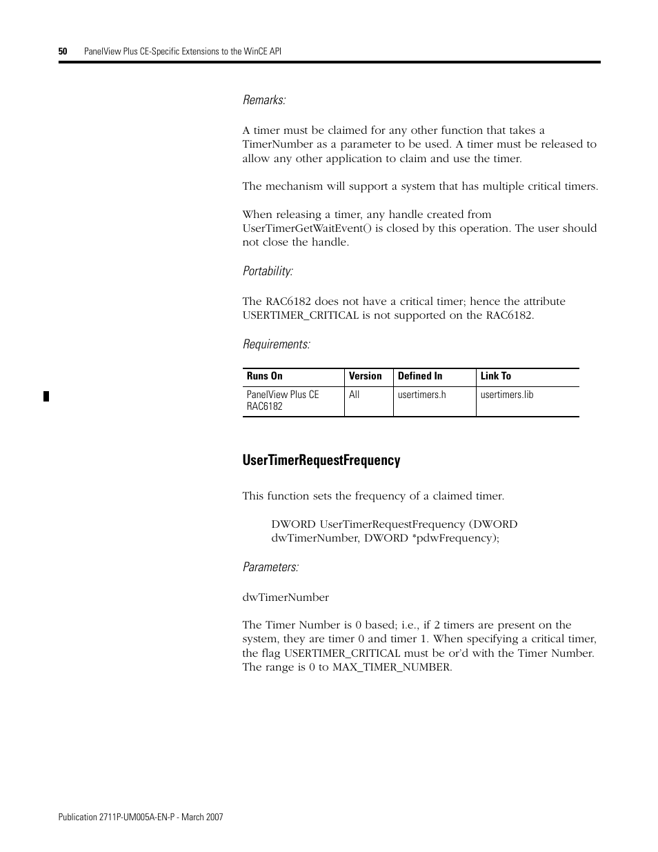 Usertimerrequestfrequency | Rockwell Automation 2711P Software Development Kit User Manual User Manual | Page 50 / 104