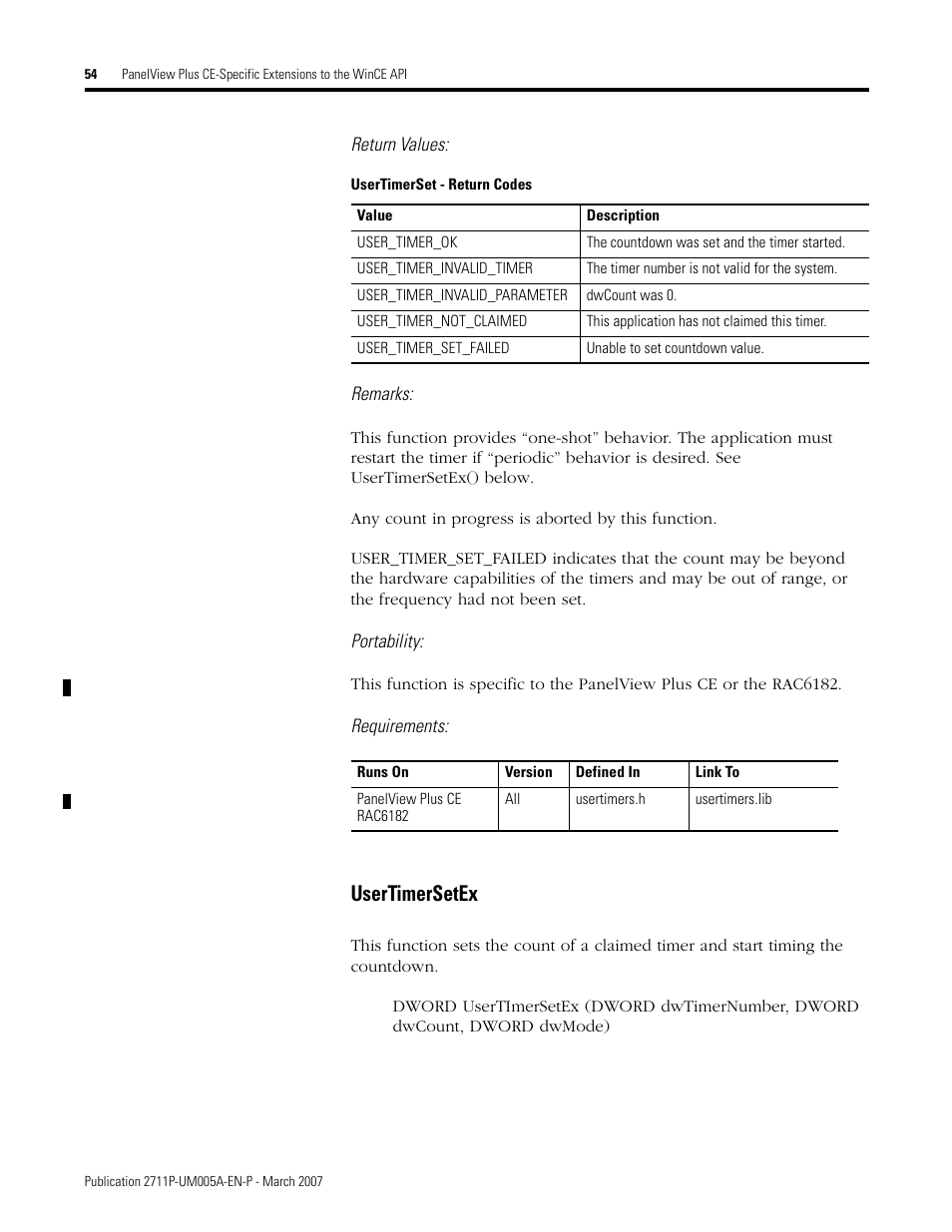 Usertimersetex | Rockwell Automation 2711P Software Development Kit User Manual User Manual | Page 54 / 104