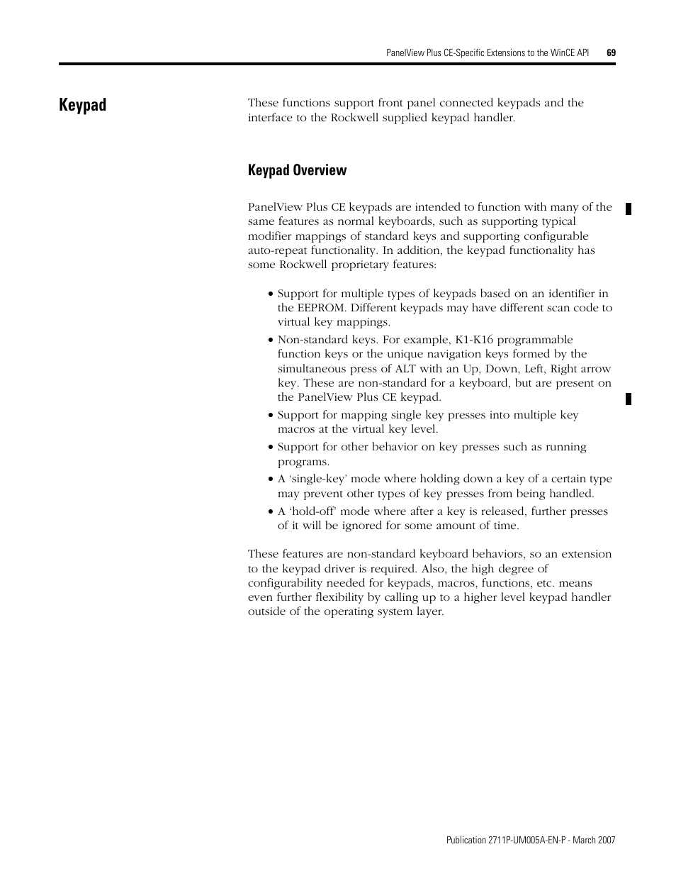 Keypad, Keypad overview | Rockwell Automation 2711P Software Development Kit User Manual User Manual | Page 69 / 104