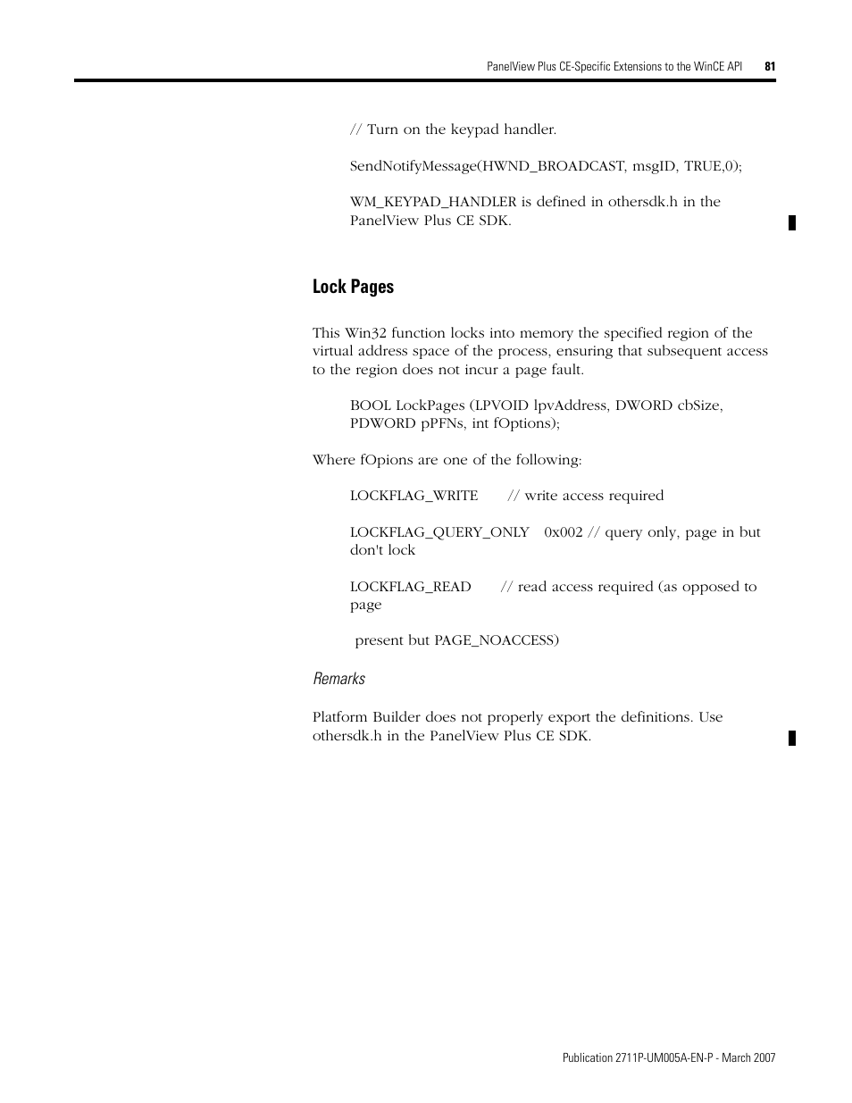 Lock pages | Rockwell Automation 2711P Software Development Kit User Manual User Manual | Page 81 / 104