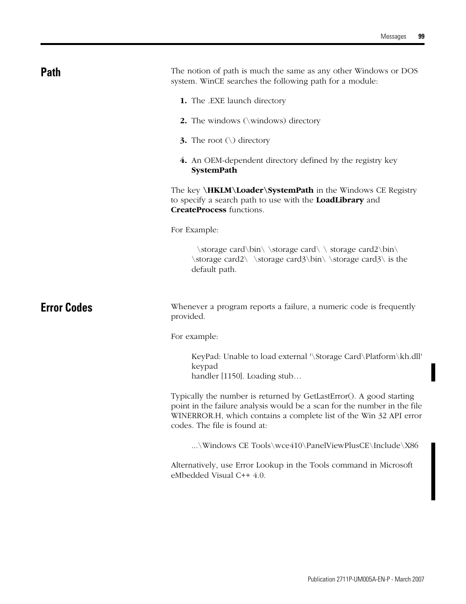 Path, Error codes, Path error codes | Rockwell Automation 2711P Software Development Kit User Manual User Manual | Page 99 / 104