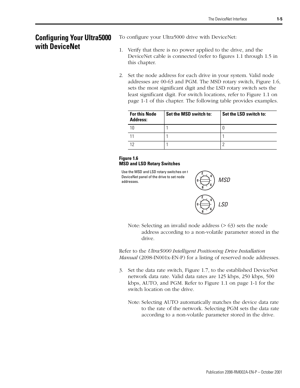 Configuring your ultra5000 with devicenet, Configuring your ultra5000 with devicenet -5 | Rockwell Automation 2098-IPD-020-DN Ultra5000 Series Intelligent Positioning Drives with DeviceNet Reference Manual User Manual | Page 13 / 92