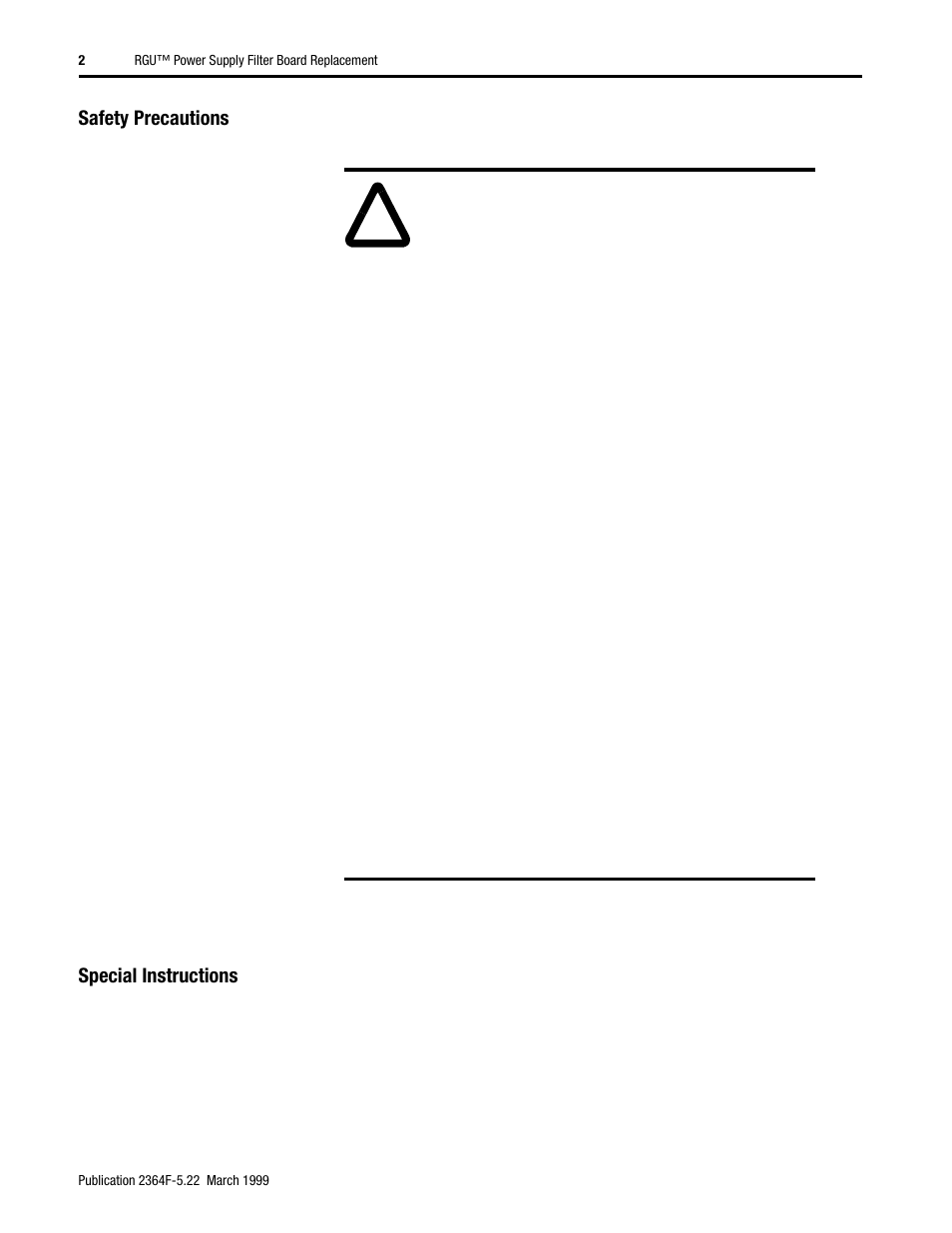 Safety precautions, Special instructions | Rockwell Automation 2364F Power Supply Filter PCB User Manual | Page 2 / 4