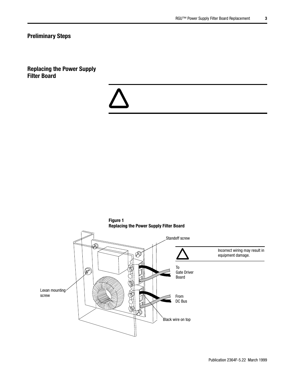 Preliminary steps, Replacing the power supply filter board | Rockwell Automation 2364F Power Supply Filter PCB User Manual | Page 3 / 4