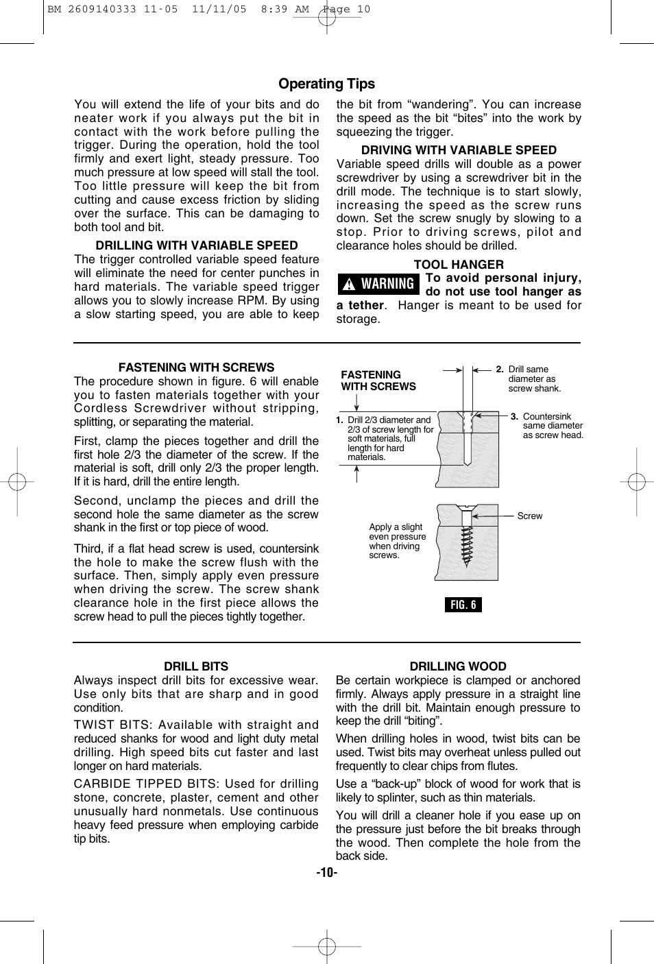 Operating tips, Warning | Bosch PS10 User Manual | Page 10 / 40