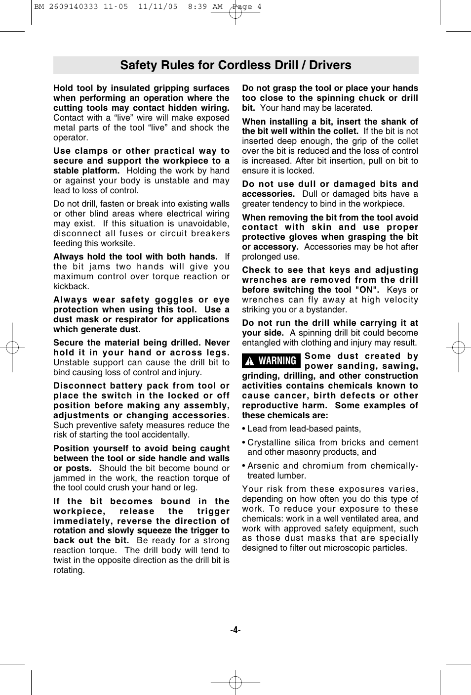Safety rules for cordless drill / drivers | Bosch PS10 User Manual | Page 4 / 40