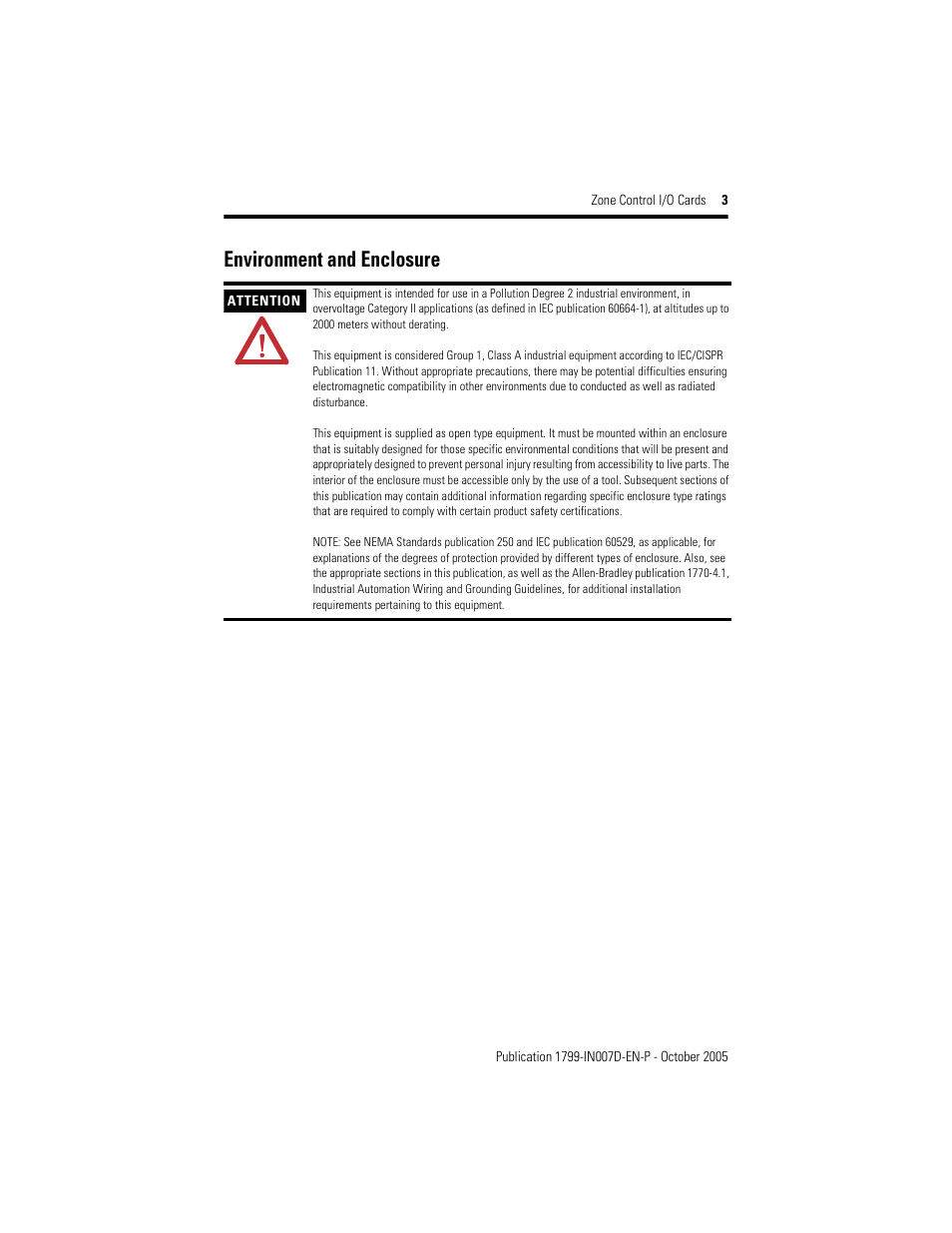 Environment and enclosure | Rockwell Automation 1799-D10U10VZC Zone Control I/O Cards  User Manual | Page 3 / 24