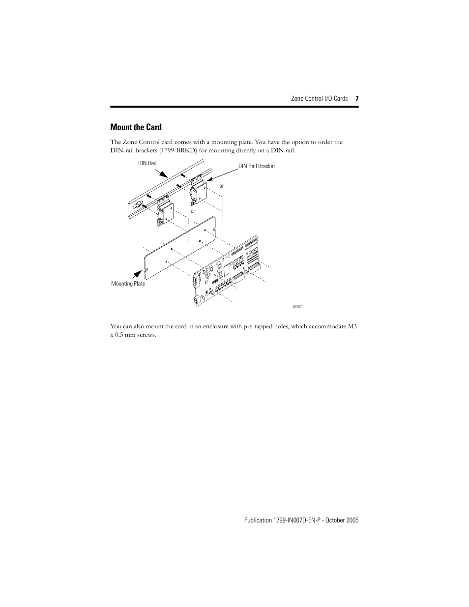 Mount the card | Rockwell Automation 1799-D10U10VZC Zone Control I/O Cards  User Manual | Page 7 / 24