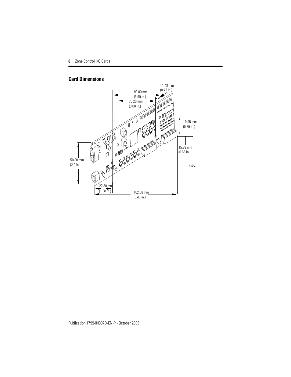Card dimensions | Rockwell Automation 1799-D10U10VZC Zone Control I/O Cards  User Manual | Page 8 / 24