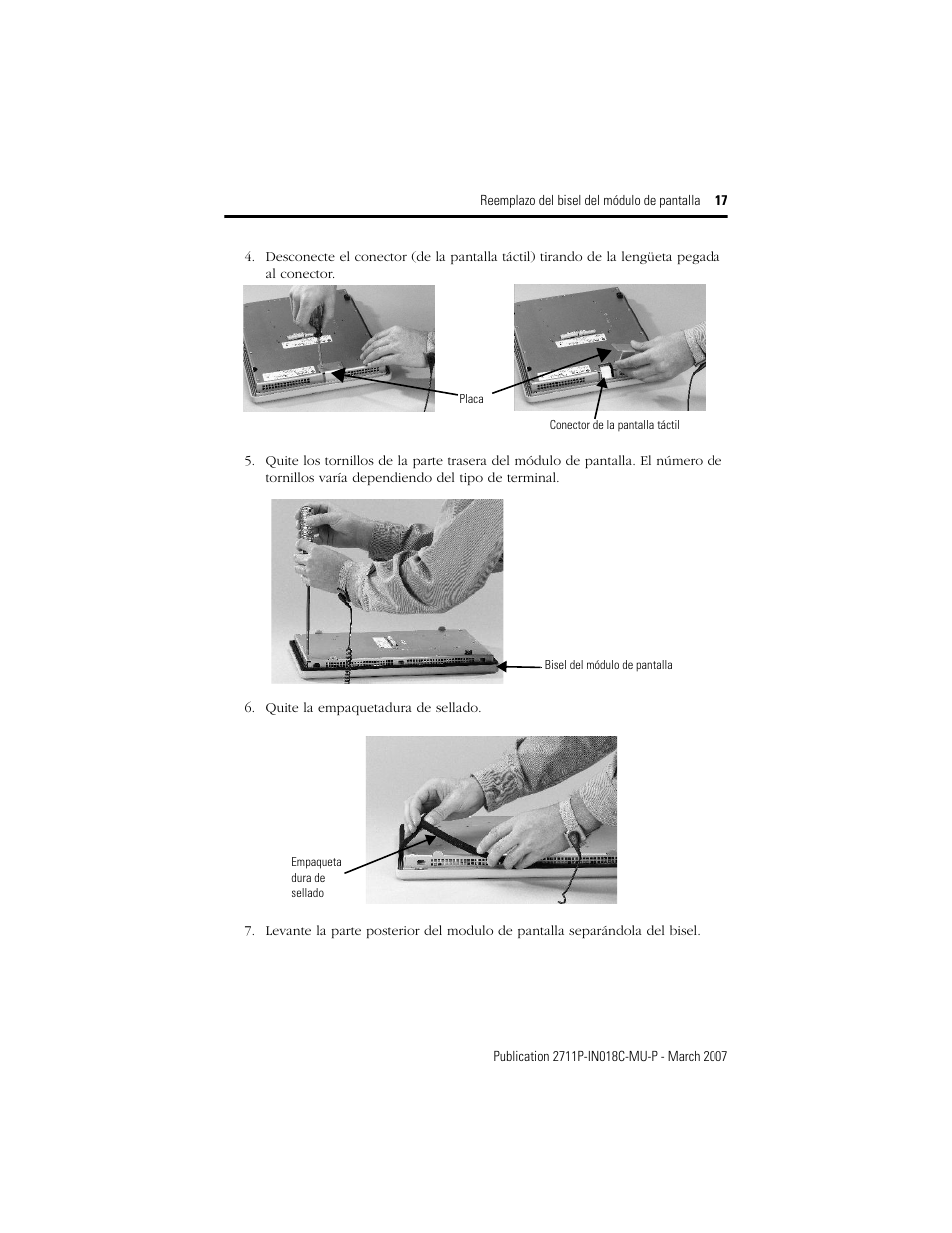 Rockwell Automation 2711P-RBxxx Display Module Bezel Replacement Installation Instructions User Manual | Page 17 / 28