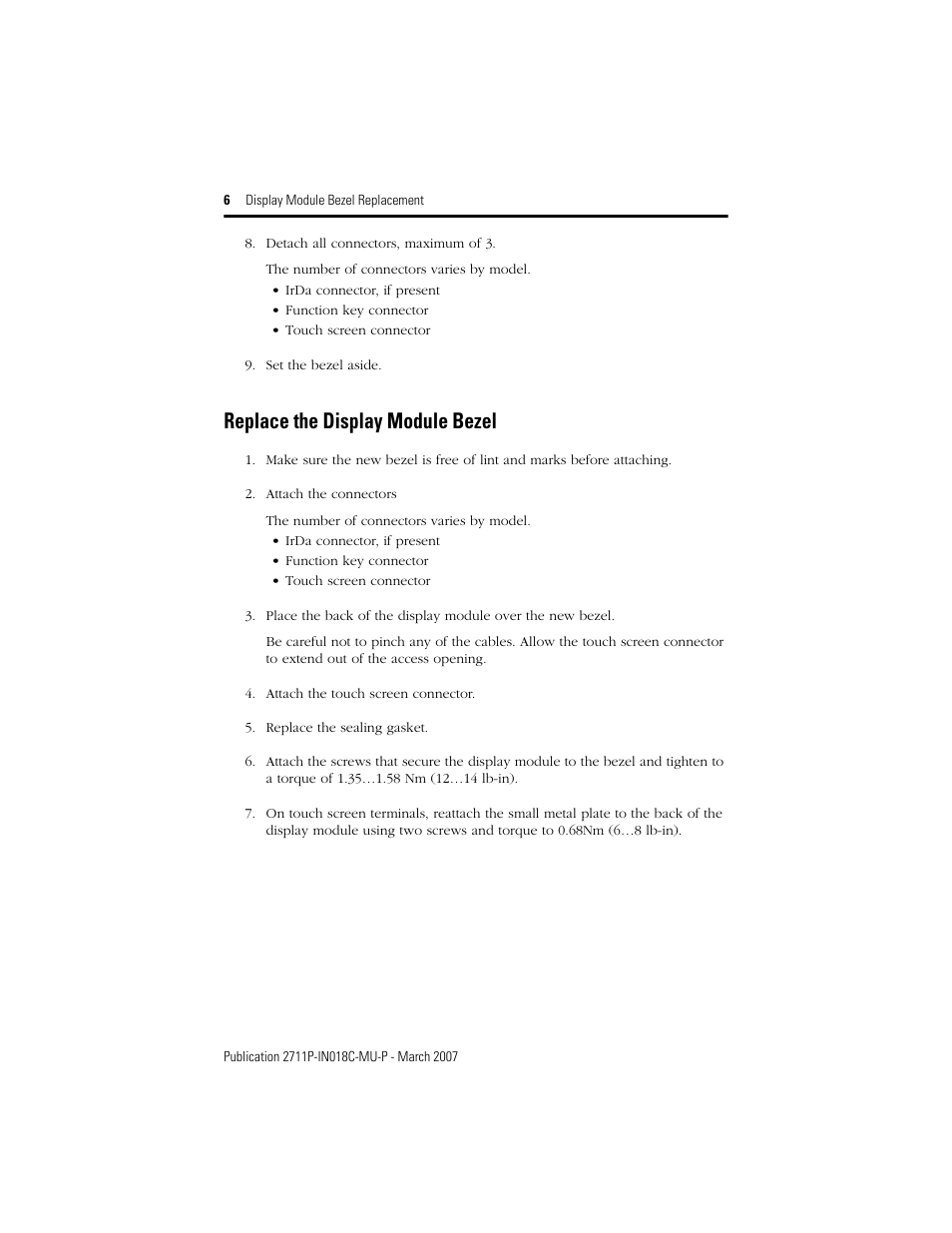 Replace the display module bezel | Rockwell Automation 2711P-RBxxx Display Module Bezel Replacement Installation Instructions User Manual | Page 6 / 28