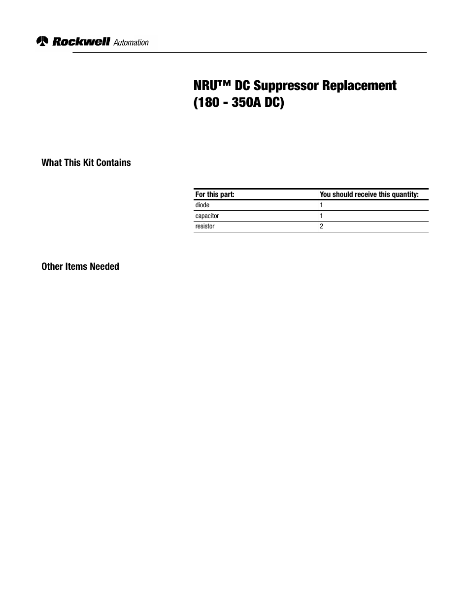 Rockwell Automation 2364,2364E NRU DC Suppressor Replacement User Manual | 6 pages