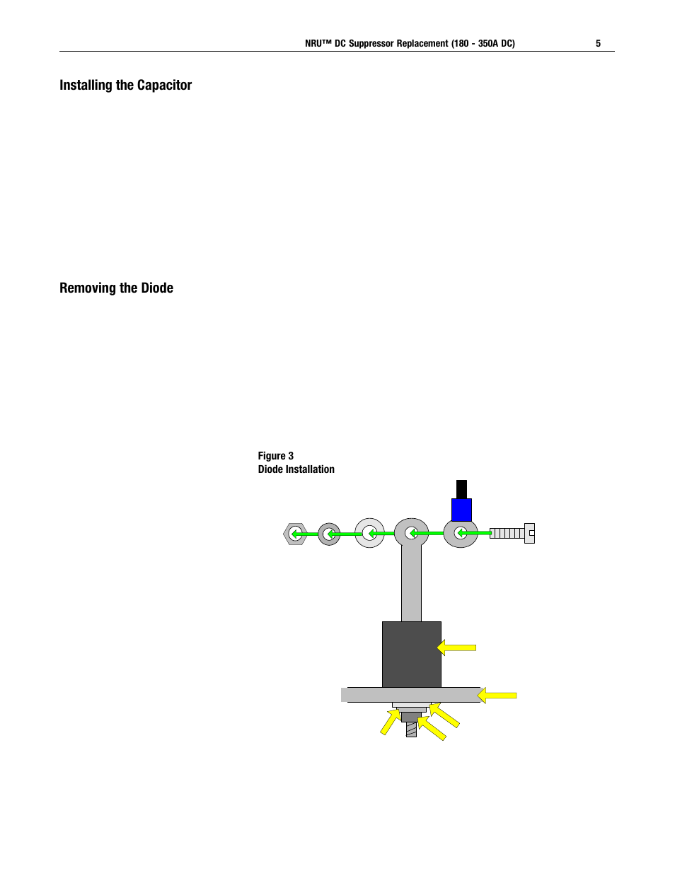 Installing the capacitor, Removing the diode | Rockwell Automation 2364,2364E NRU DC Suppressor Replacement User Manual | Page 5 / 6