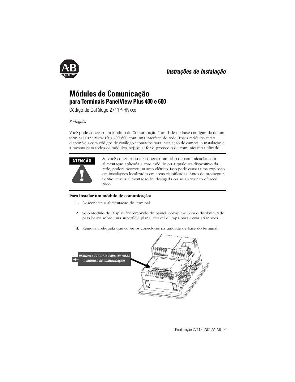 Português, Módulos de comunicação | Rockwell Automation 2711P-RNxxx Communication Module for PanelView Plus 400 and 600 Terminal User Manual | Page 13 / 16