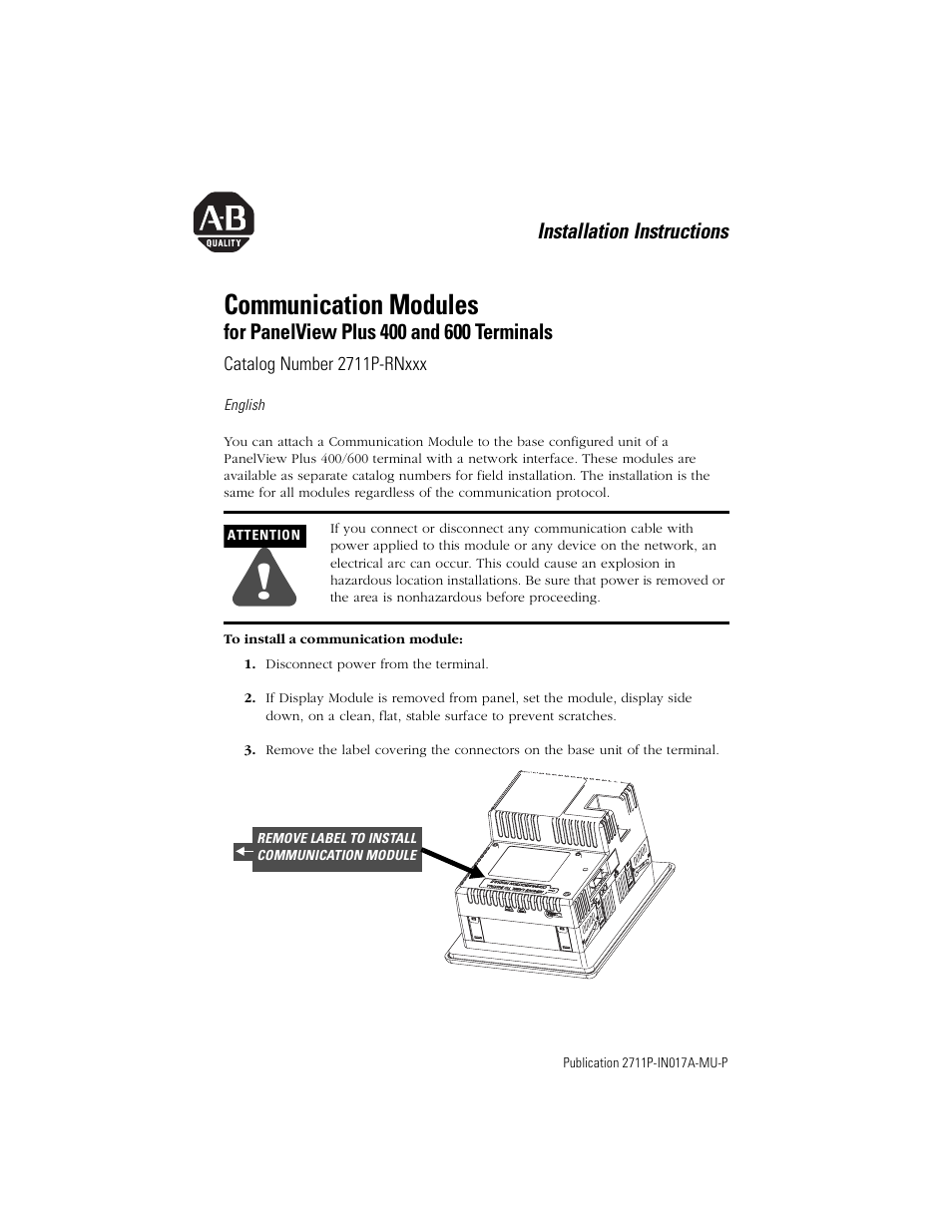 English, Communication modules | Rockwell Automation 2711P-RNxxx Communication Module for PanelView Plus 400 and 600 Terminal User Manual | Page 3 / 16