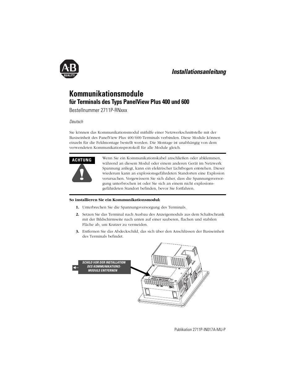 Deutsch, Kommunikationsmodule, Installationsanleitung | Rockwell Automation 2711P-RNxxx Communication Module for PanelView Plus 400 and 600 Terminal User Manual | Page 7 / 16