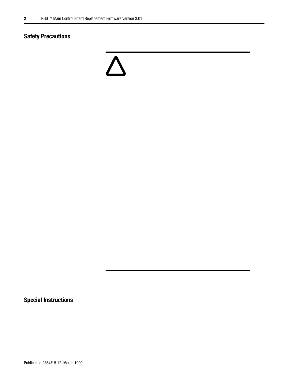 Safety precautions, Special instructions | Rockwell Automation 2364F RGU Main Control Board Replacement User Manual | Page 2 / 6