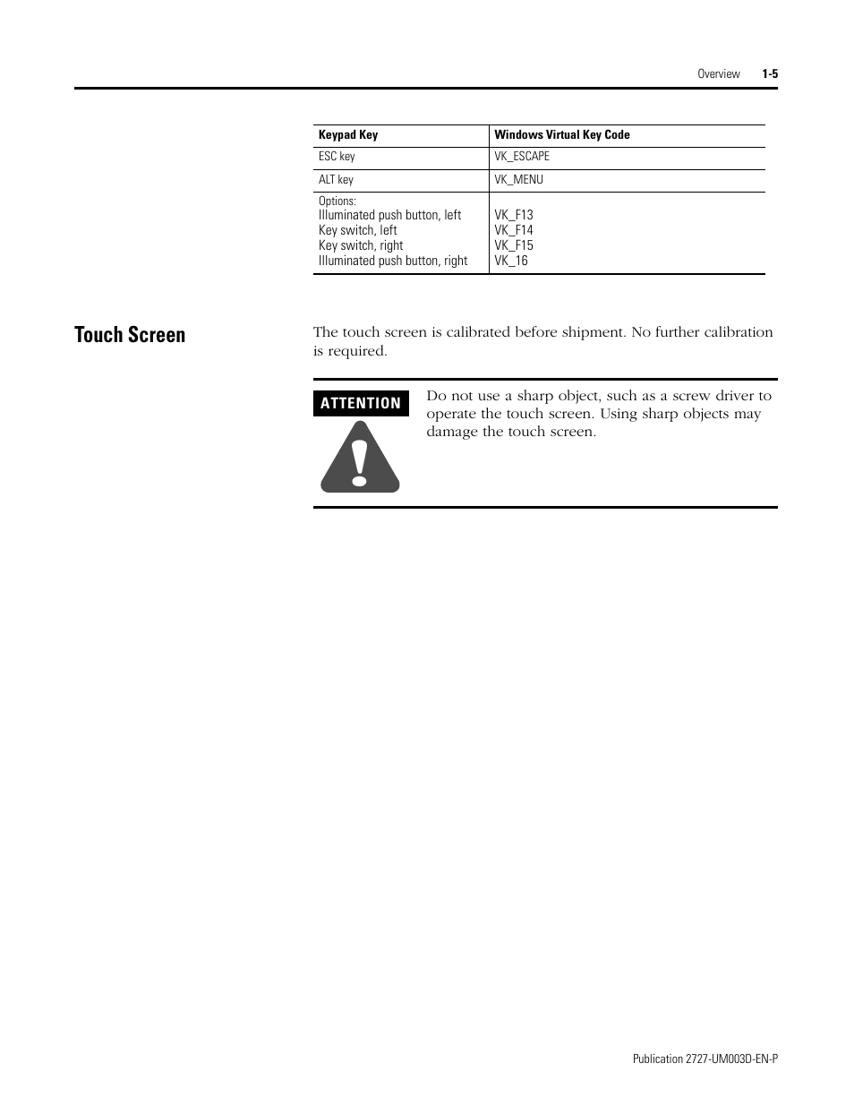 Touch screen, Touch screen -5 | Rockwell Automation 2727-M7P20D1P1, -M7P20D1Q2,-M7P20D1Q3 MobileView Machine Terminal MT750 User Manual | Page 15 / 108