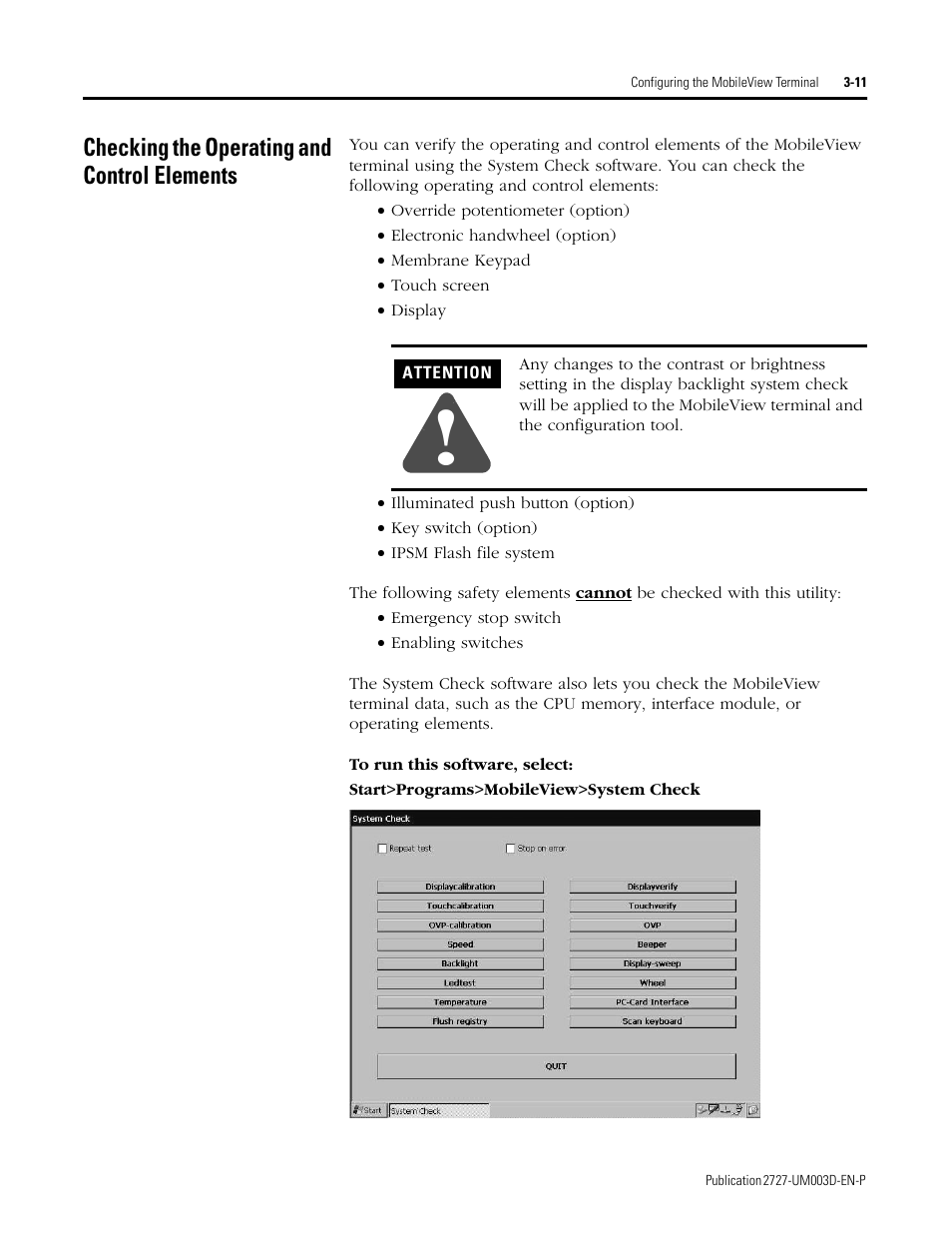 Checking the operating and control elements, Checking the operating and control elements -12 | Rockwell Automation 2727-M7P20D1P1, -M7P20D1Q2,-M7P20D1Q3 MobileView Machine Terminal MT750 User Manual | Page 43 / 108