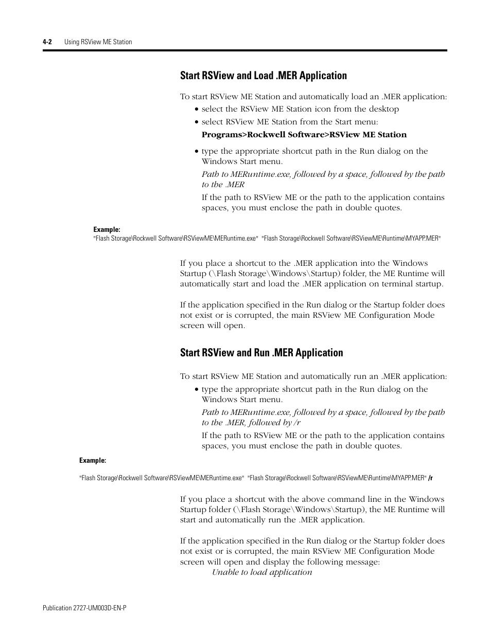 Start rsview and load .mer application, Start rsview and run .mer application | Rockwell Automation 2727-M7P20D1P1, -M7P20D1Q2,-M7P20D1Q3 MobileView Machine Terminal MT750 User Manual | Page 50 / 108