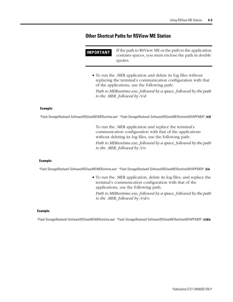 Other shortcut paths for rsview me station -3, Other shortcut paths for rsview me station | Rockwell Automation 2727-M7P20D1P1, -M7P20D1Q2,-M7P20D1Q3 MobileView Machine Terminal MT750 User Manual | Page 51 / 108