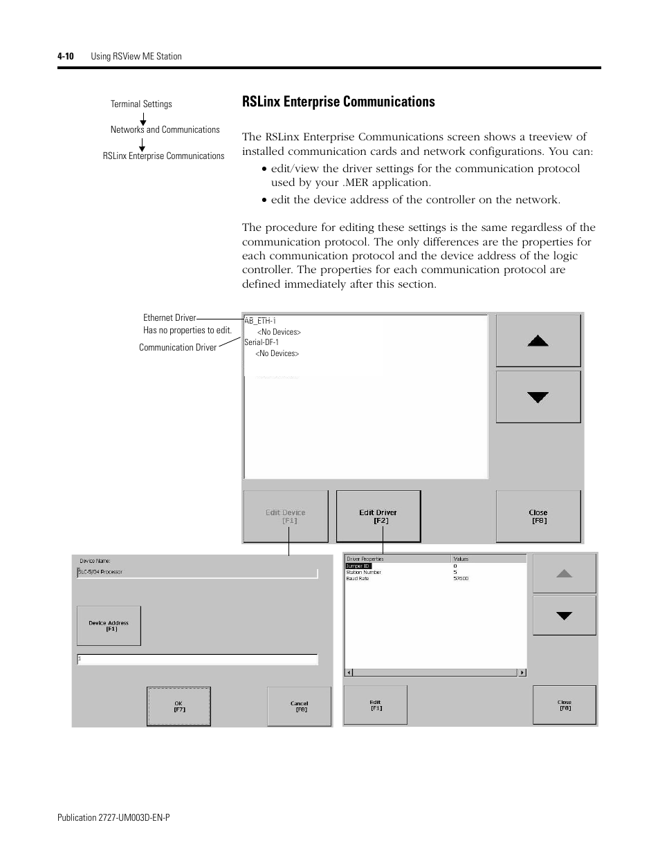 Rslinx enterprise communications -10, Rslinx enterprise communications | Rockwell Automation 2727-M7P20D1P1, -M7P20D1Q2,-M7P20D1Q3 MobileView Machine Terminal MT750 User Manual | Page 58 / 108