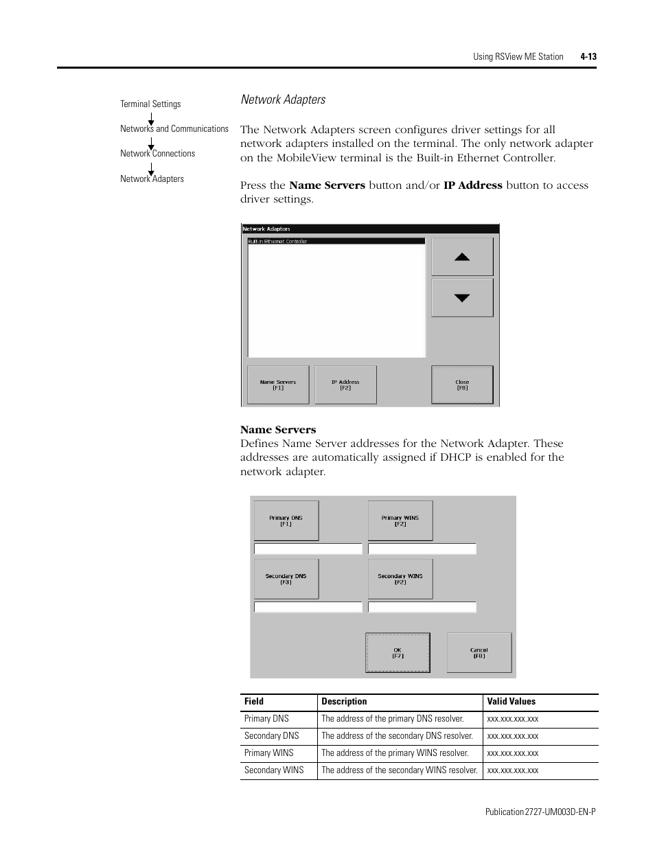 Network adapters | Rockwell Automation 2727-M7P20D1P1, -M7P20D1Q2,-M7P20D1Q3 MobileView Machine Terminal MT750 User Manual | Page 61 / 108