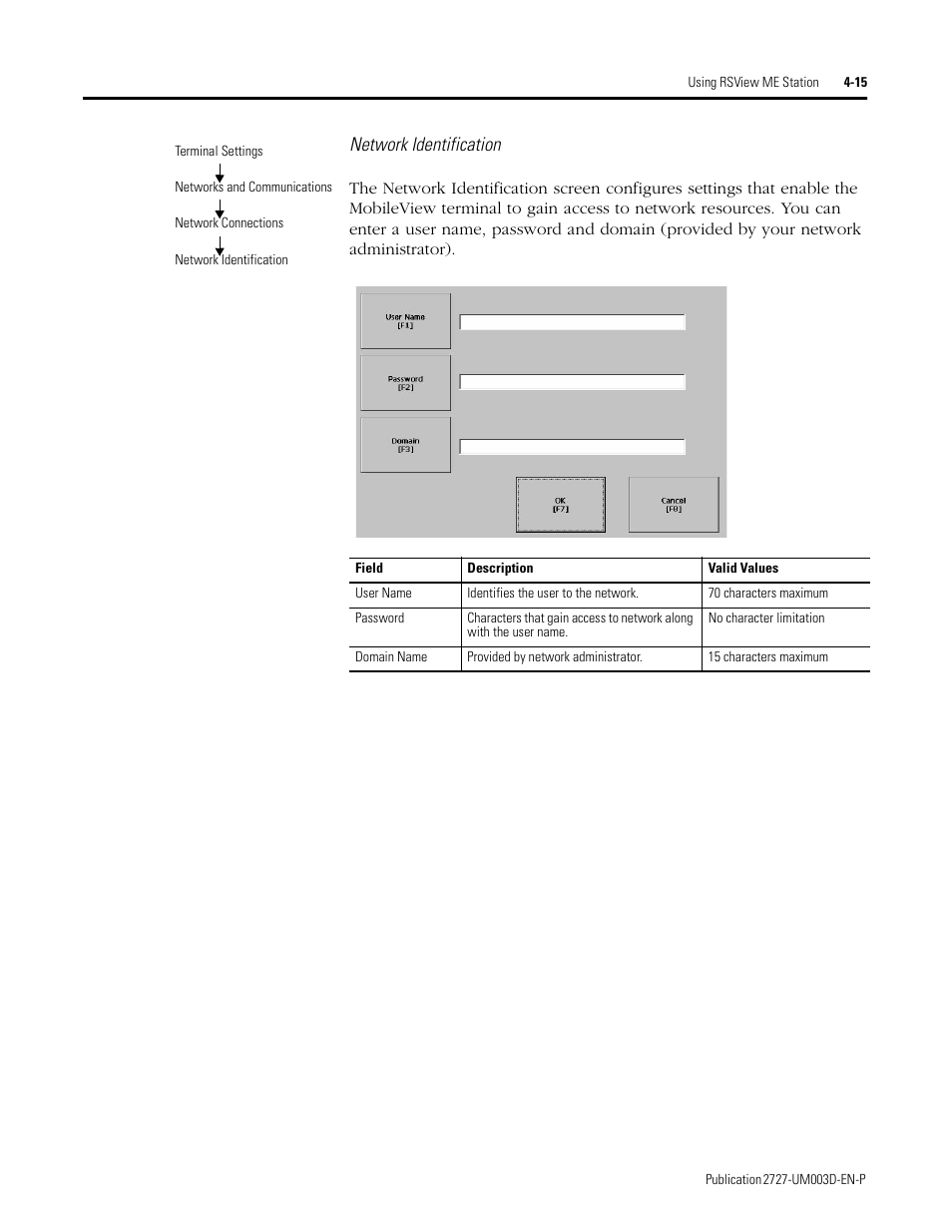 Network identification | Rockwell Automation 2727-M7P20D1P1, -M7P20D1Q2,-M7P20D1Q3 MobileView Machine Terminal MT750 User Manual | Page 63 / 108