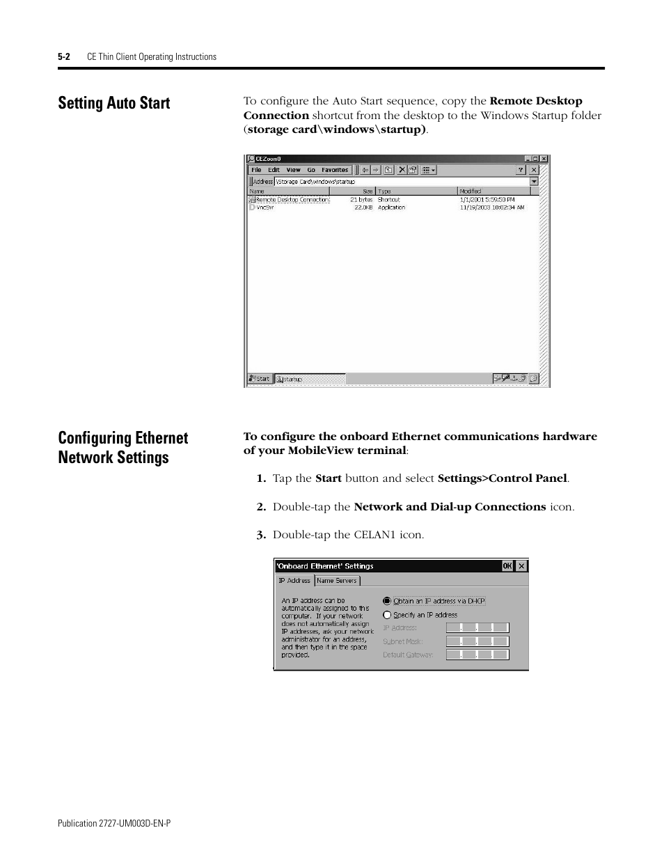 Setting auto start, Configuring ethernet network settings | Rockwell Automation 2727-M7P20D1P1, -M7P20D1Q2,-M7P20D1Q3 MobileView Machine Terminal MT750 User Manual | Page 78 / 108