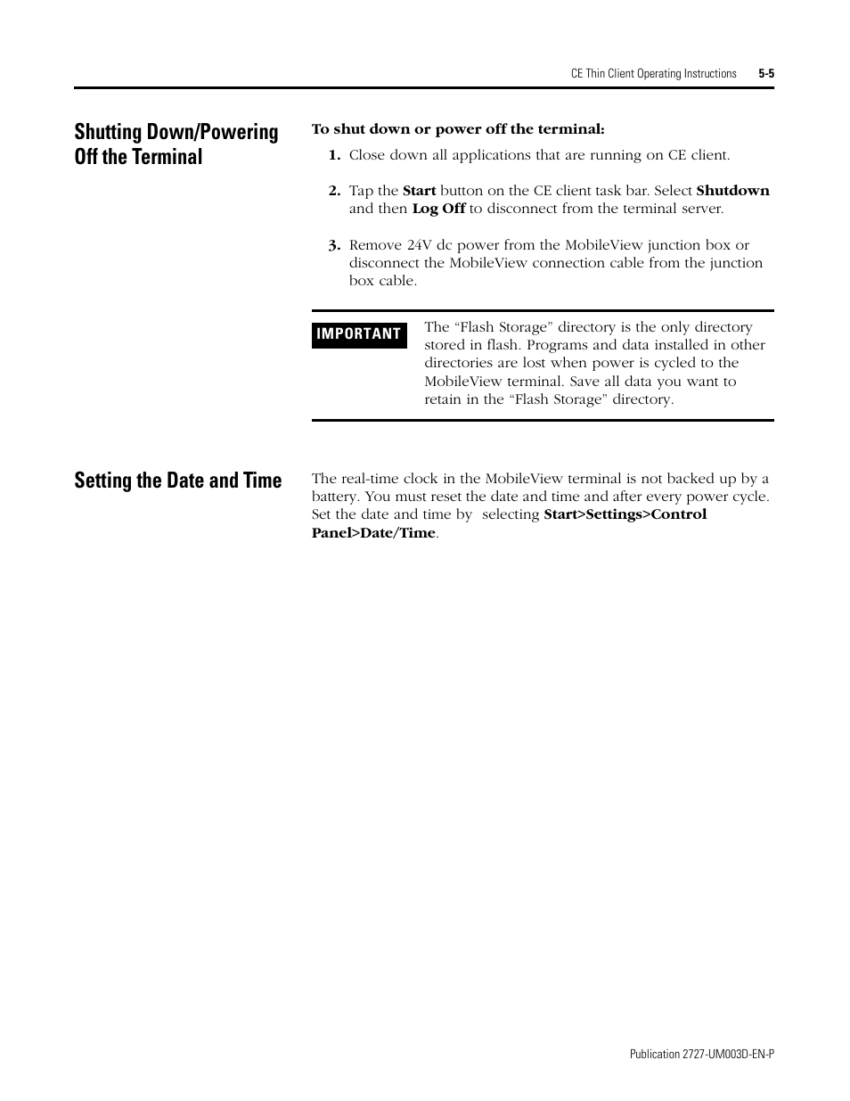 Shutting down/powering off the terminal, Setting the date and time | Rockwell Automation 2727-M7P20D1P1, -M7P20D1Q2,-M7P20D1Q3 MobileView Machine Terminal MT750 User Manual | Page 81 / 108