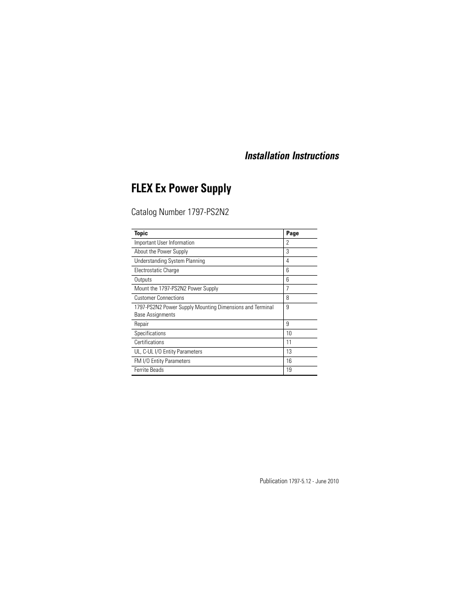 Rockwell Automation 1797-PS2N2 FLEX Ex Power Supply User Manual | 20 pages
