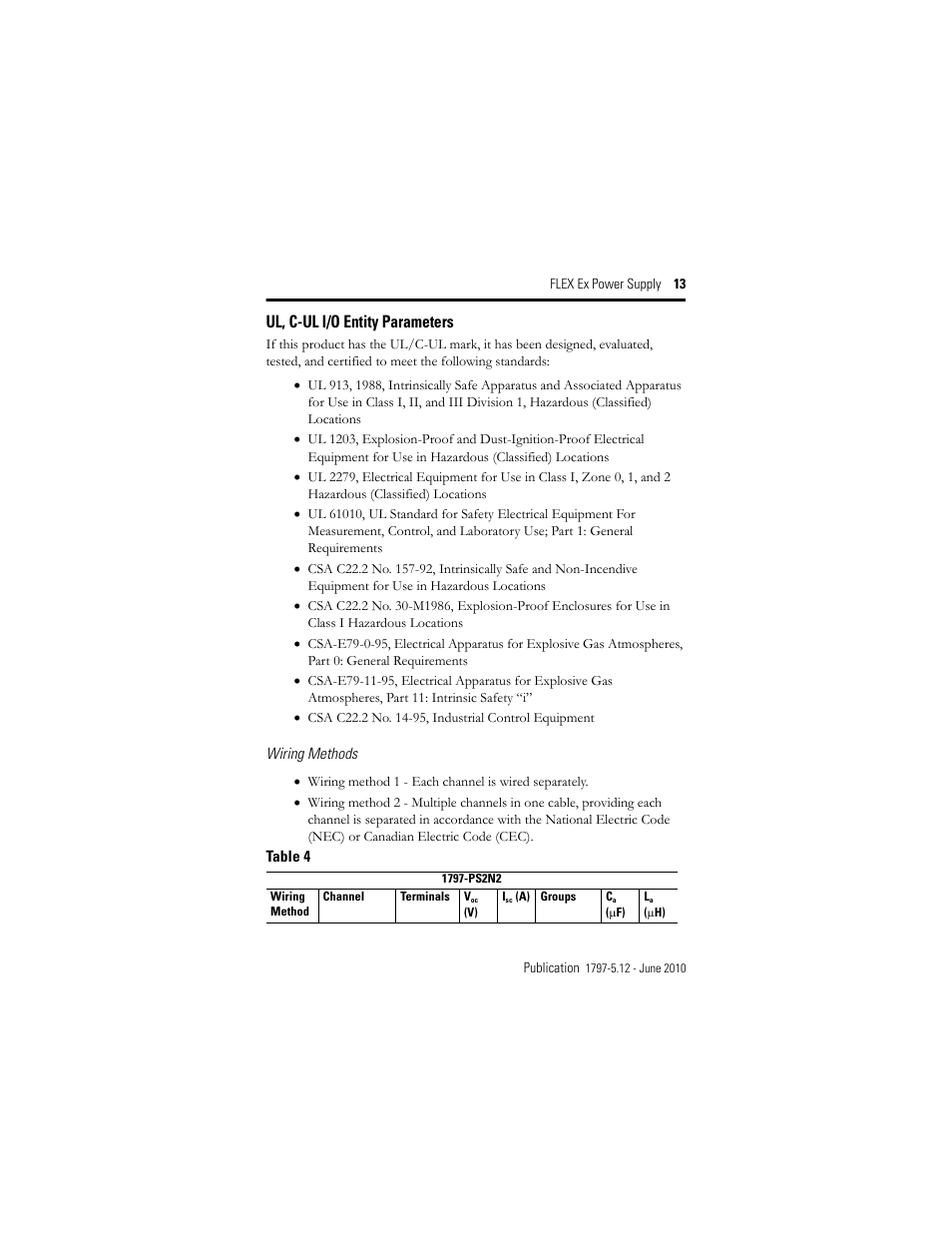 Ul, c-ul i/o entity parameters | Rockwell Automation 1797-PS2N2 FLEX Ex Power Supply User Manual | Page 13 / 20