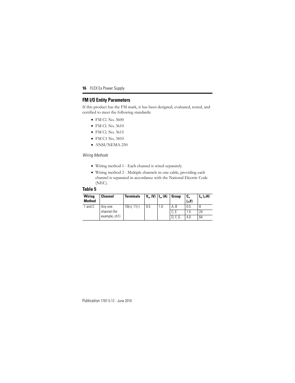 Fm i/o entity parameters | Rockwell Automation 1797-PS2N2 FLEX Ex Power Supply User Manual | Page 16 / 20