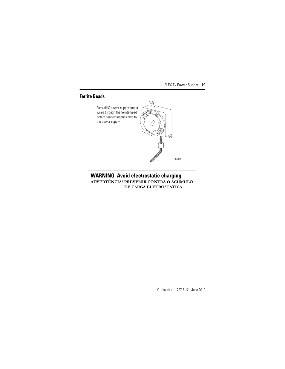 Ferrite beads, Warning avoid electrostatic charging | Rockwell Automation 1797-PS2N2 FLEX Ex Power Supply User Manual | Page 19 / 20