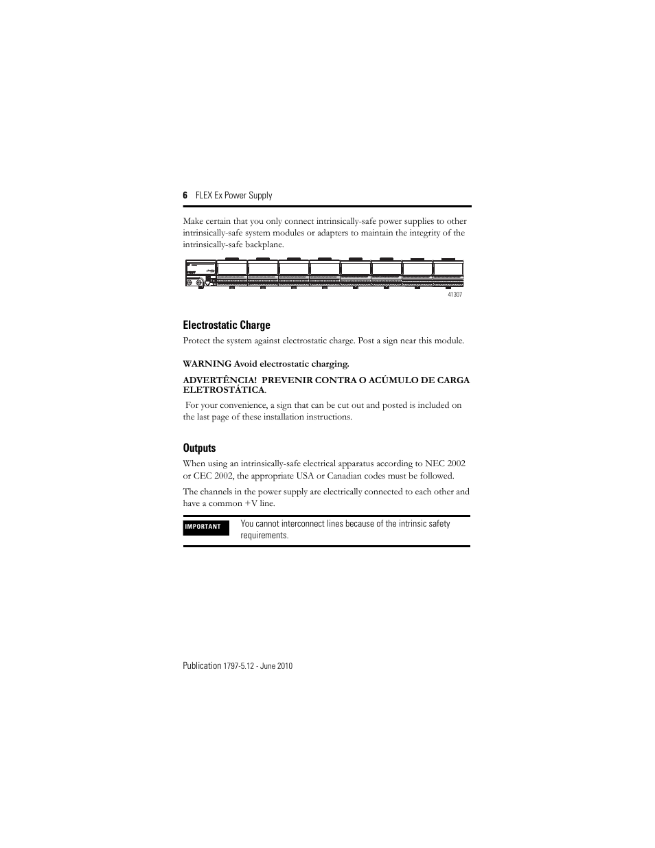 Electrostatic charge, Outputs | Rockwell Automation 1797-PS2N2 FLEX Ex Power Supply User Manual | Page 6 / 20