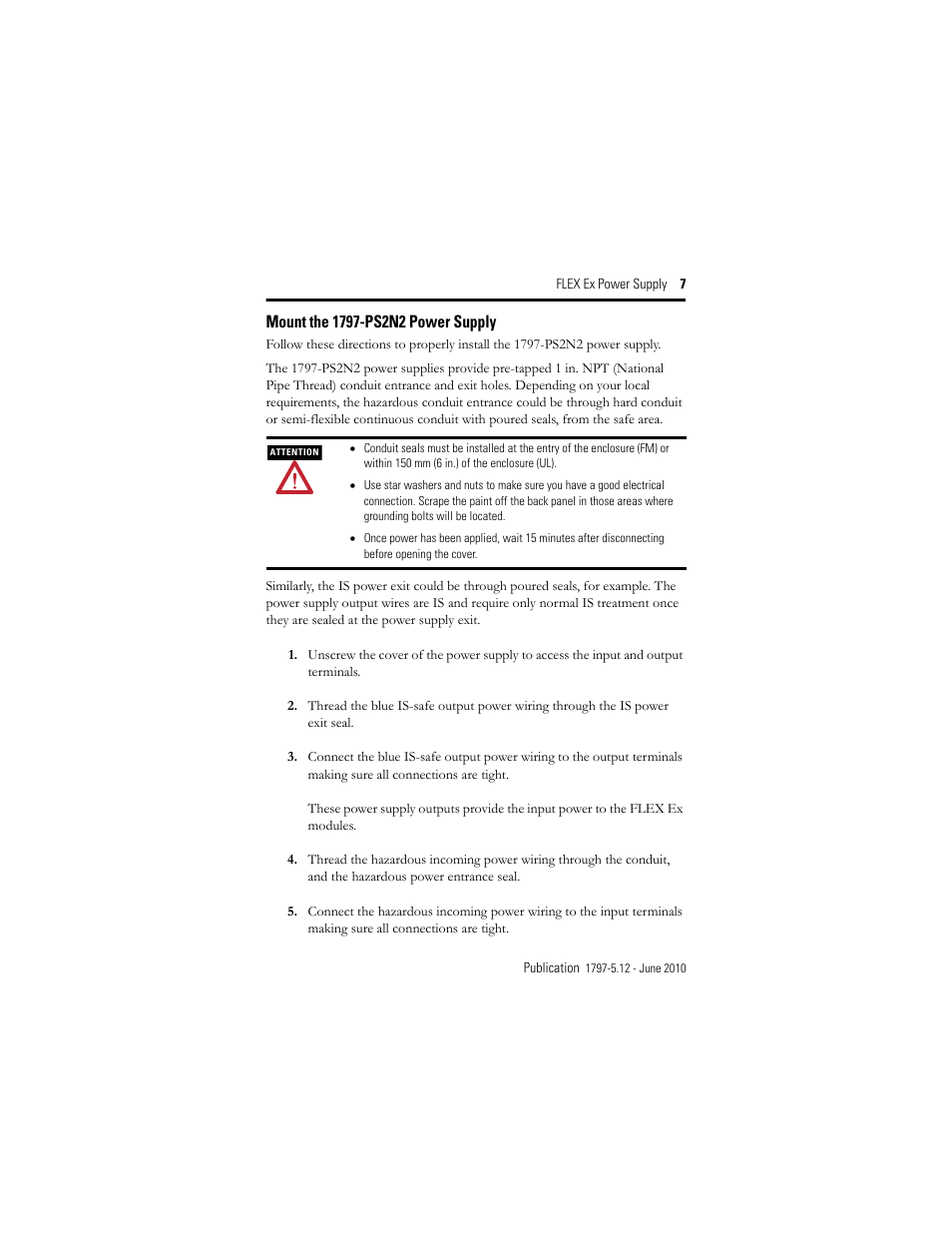 Mount the 1797-ps2n2 power supply | Rockwell Automation 1797-PS2N2 FLEX Ex Power Supply User Manual | Page 7 / 20