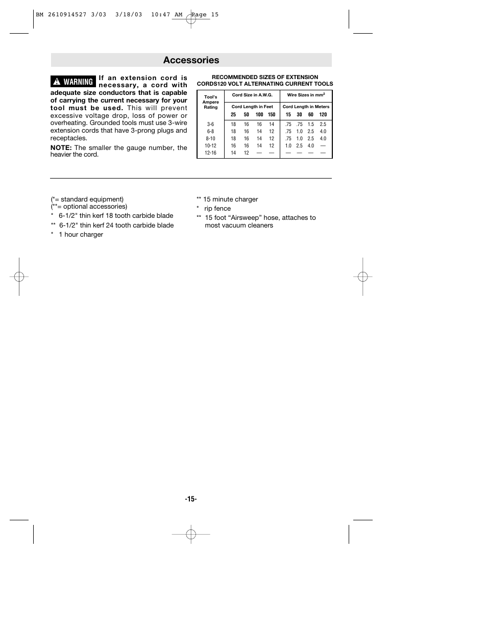 Accessories, Warning | Bosch 1662 User Manual | Page 15 / 44