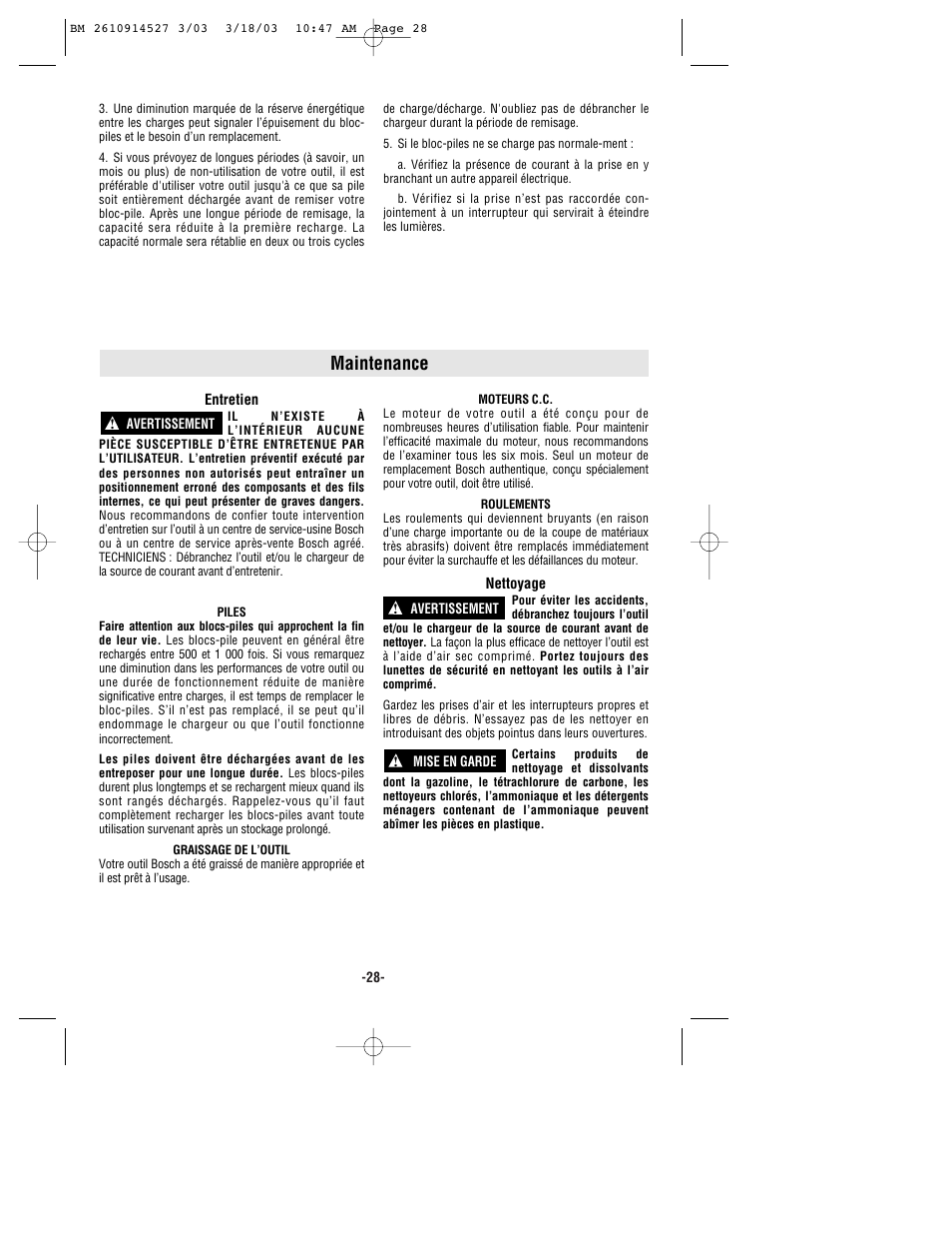 Maintenance | Bosch 1662 User Manual | Page 28 / 44