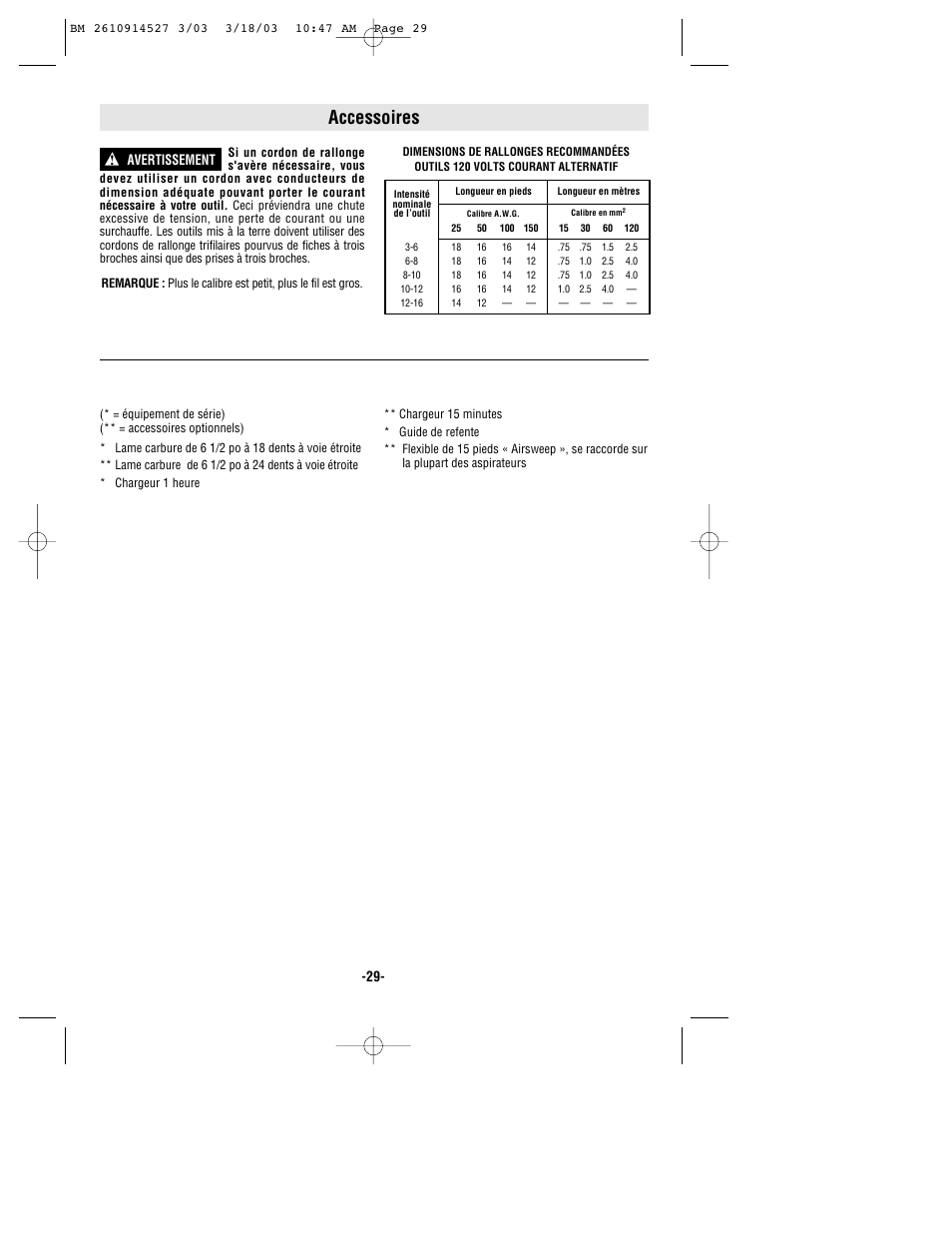 Accessoires, Avertissement | Bosch 1662 User Manual | Page 29 / 44