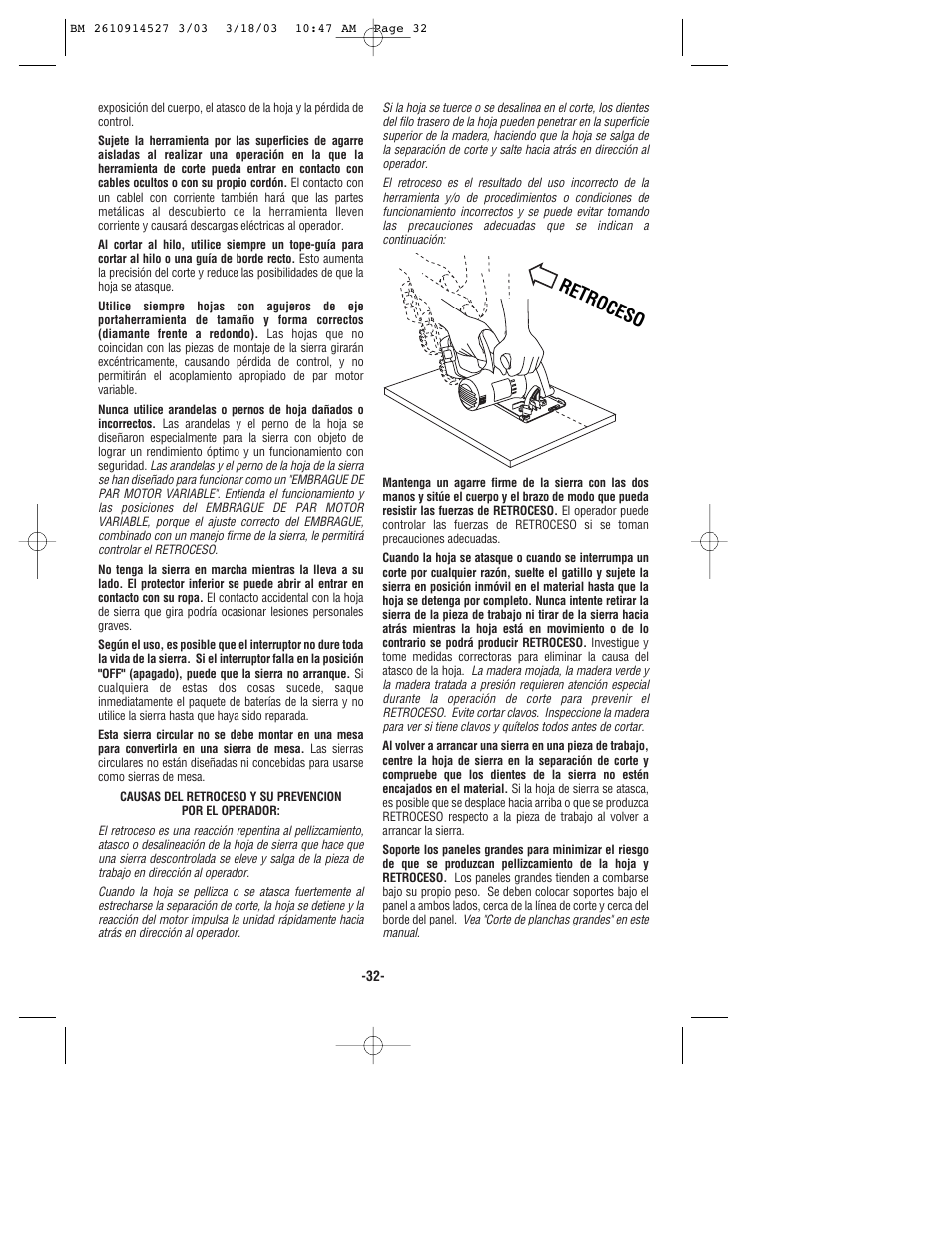 Retroceso | Bosch 1662 User Manual | Page 32 / 44