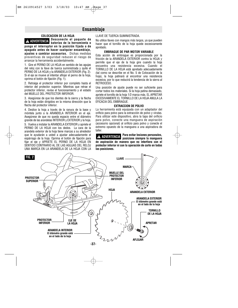 Ensamblaje | Bosch 1662 User Manual | Page 37 / 44