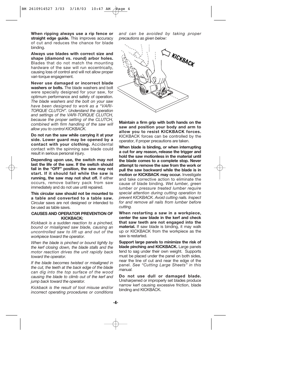 Kickback | Bosch 1662 User Manual | Page 4 / 44