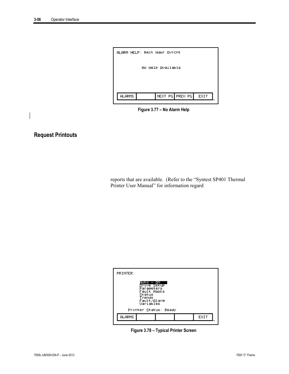 Request printouts | Rockwell Automation 7000L PowerFlex Medium Voltage AC Drive (C Frame) - Classic Control User Manual | Page 178 / 563