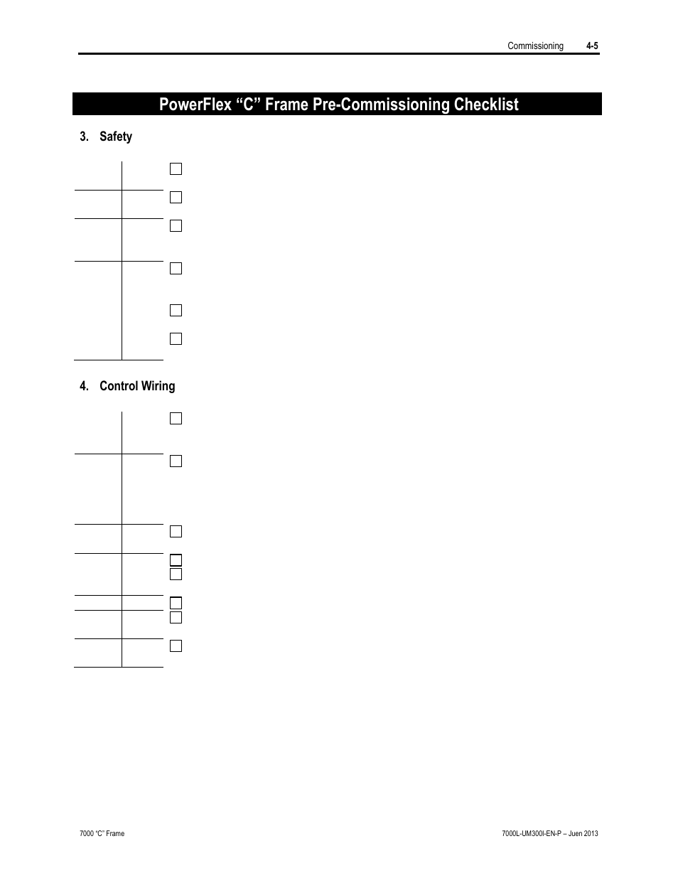Powerflex “c” frame pre-commissioning checklist | Rockwell Automation 7000L PowerFlex Medium Voltage AC Drive (C Frame) - Classic Control User Manual | Page 210 / 563