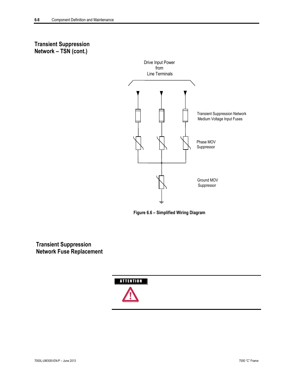 Transient suppression network – tsn (cont.), Transient suppression network fuse replacement | Rockwell Automation 7000L PowerFlex Medium Voltage AC Drive (C Frame) - Classic Control User Manual | Page 352 / 563