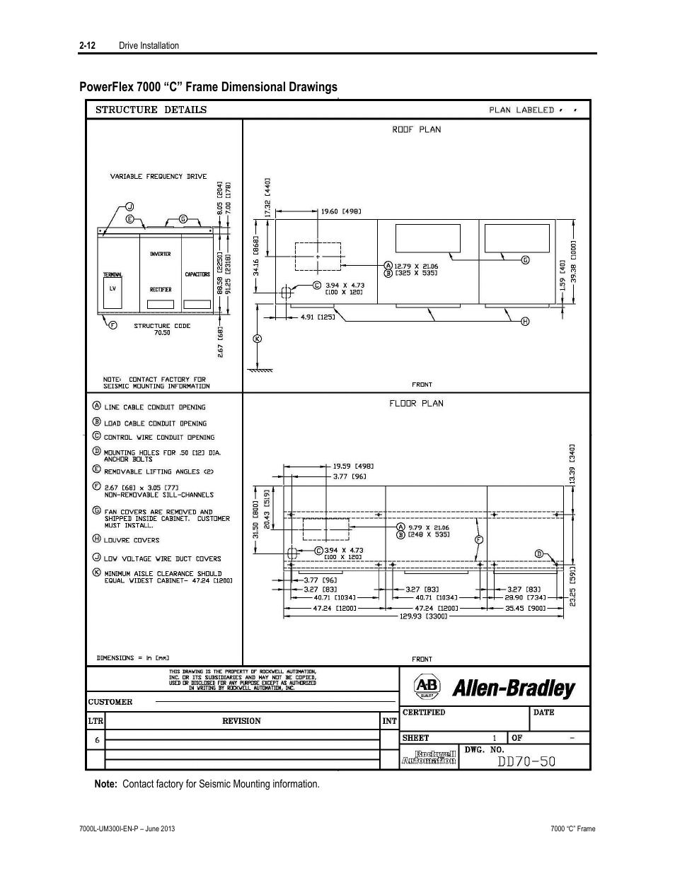 Powerflex 7000 “c” frame dimensional drawings | Rockwell Automation 7000L PowerFlex Medium Voltage AC Drive (C Frame) - Classic Control User Manual | Page 48 / 563