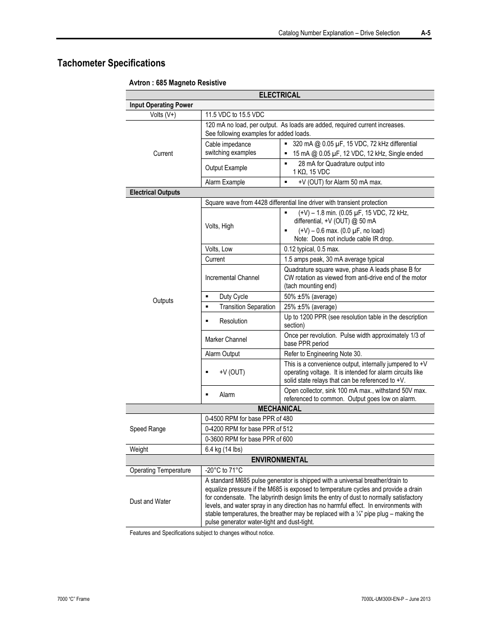 Tachometer specifications | Rockwell Automation 7000L PowerFlex Medium Voltage AC Drive (C Frame) - Classic Control User Manual | Page 541 / 563