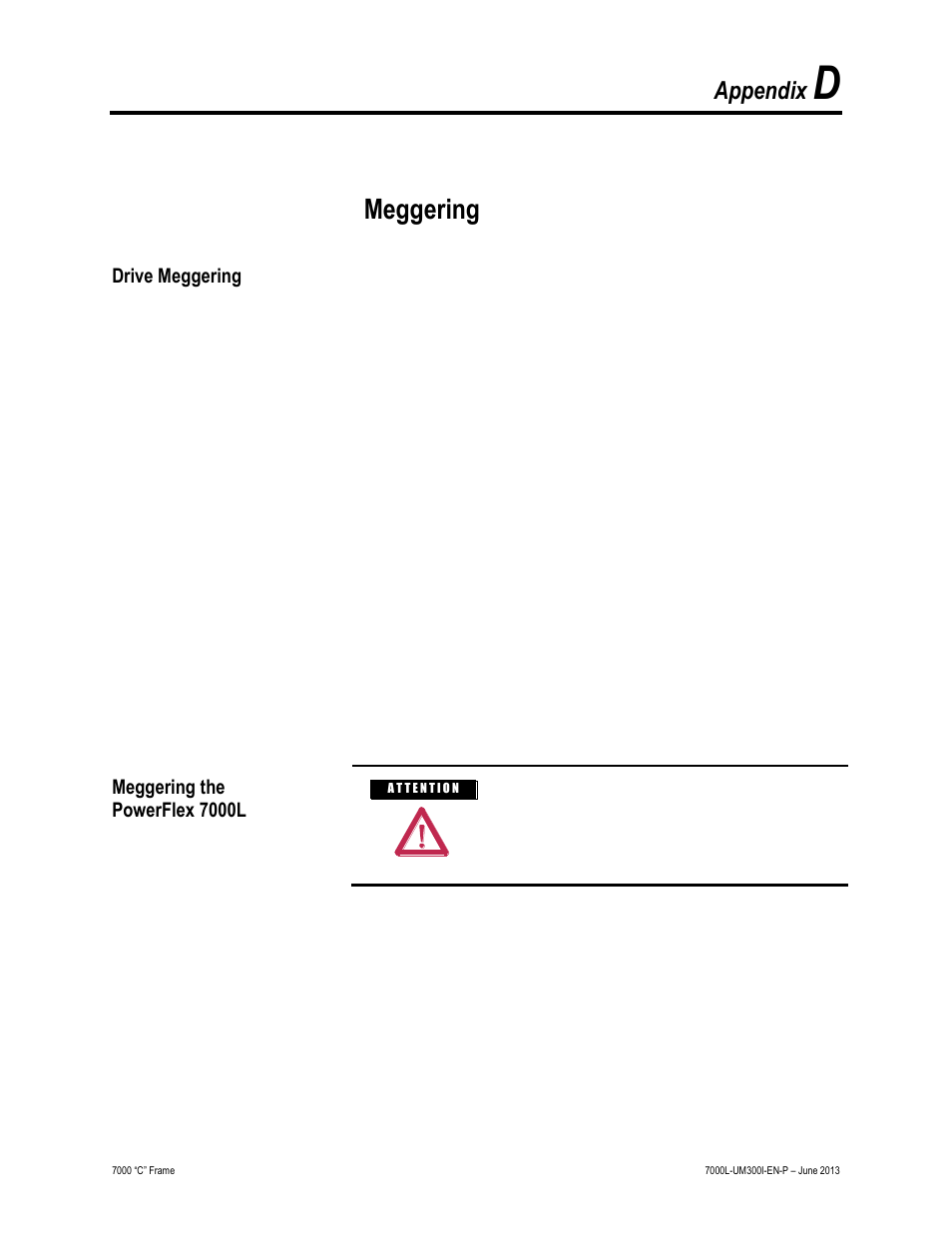 Meggering, Appendix | Rockwell Automation 7000L PowerFlex Medium Voltage AC Drive (C Frame) - Classic Control User Manual | Page 557 / 563
