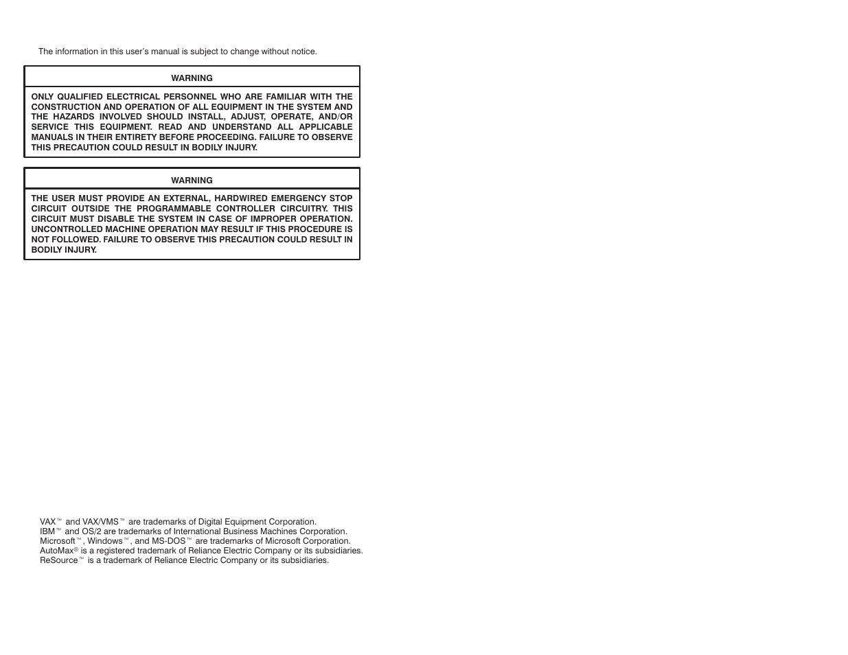 Warnings | Rockwell Automation AutoMax Prog Exec V4.2 and Dist. Power System Drive Software Install User Manual | Page 2 / 28