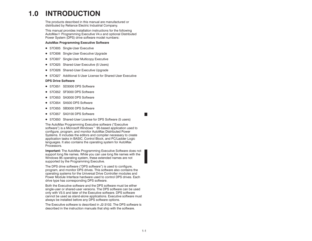1, introduction, 0 introduction | Rockwell Automation AutoMax Prog Exec V4.2 and Dist. Power System Drive Software Install User Manual | Page 5 / 28